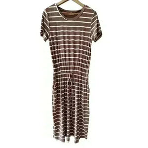 Simier Fariry Womens Dress Size Medium Brown‎ Stripes Stretchy Casual Pockets